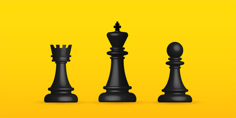 Realistic chess on yellow background, business strategy and management concept