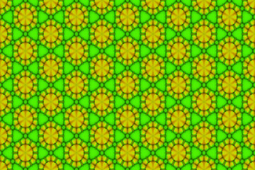 Abstract seamless pattern with shapes on bright green and yellow.