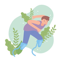 handicapped boy running outside