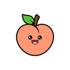 Cartoon Kawaii Peach Vector Illustration
