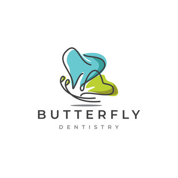 butterfly dentistry logo, fun pediatric dental with  abstract style teeth vector
