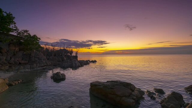 4k panoramic paning timelaps sunset twilight sky  "Koh Raham" ,Haad son beachkoh phangan island ,Suratthaini ,thailand	