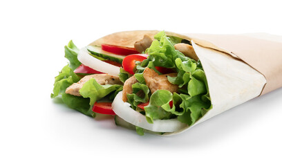 Tasty doner kebab on white background