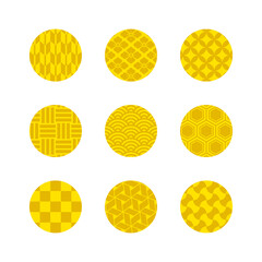 シンプルな和風模様の金色の円フレームセット　幾何学模様