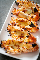 grilled river prawns or shrimps with cheese