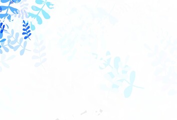 Light Pink, Blue vector doodle background with leaves.