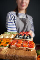 Serving healthy food with vegetables and fruits