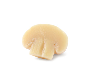 Cut delicious marinated mushroom isolated on white