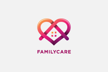 heart shape with house for family protection,insurance,clinic,doctor, medical logo design illustration
