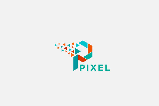 Initial letter P alphabet pixel style logo vector design illustration. usable logo for technology, application, web icon sign illustration template