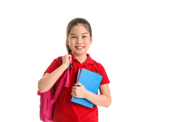 Cute Asian schoolgirl on white background