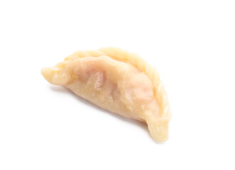 Tasty dumpling with stuffing on white background