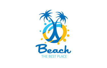 Vector icon for the beach with the image of a palm tree and the sea