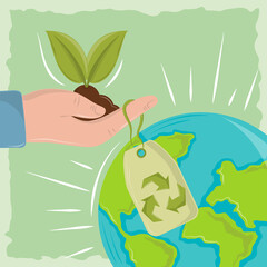 hand holding plant world