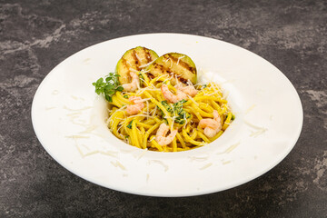 Pasta with prawn and zucchini