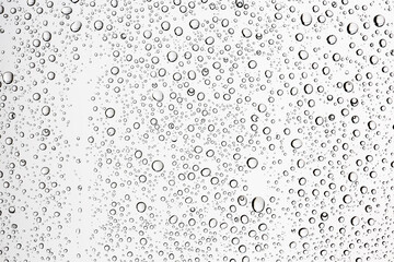 white isolated background water drops on the glass / wet window glass with splashes and drops of water and lime, texture autumn background