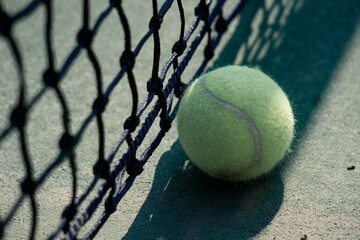 tennis ball on net