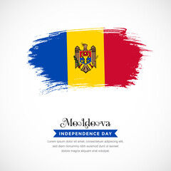 Brush stroke concept for Moldova national flag. Abstract hand drawn texture brush background