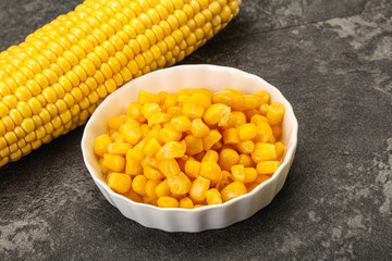 Sweet yellow corn in the bowl
