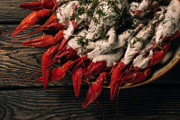 Boiled crayfish with sauce