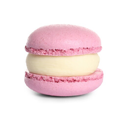 Pink macaron on white background. Delicious dessert