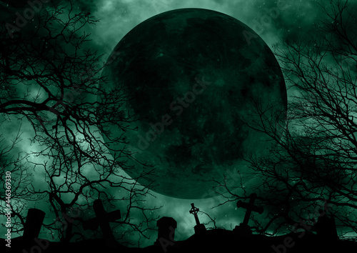 地獄に浮かぶ緑色の満月のイラスト Wall Mural Wallpaper Murals Nijin