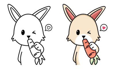 rabbit eating carrot coloring page for kids