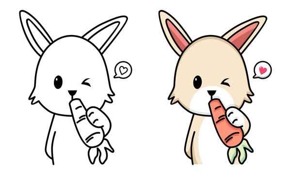 rabbit eating carrot coloring page for kids