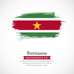 Brush stroke concept for Suriname national flag. Abstract hand drawn texture brush background