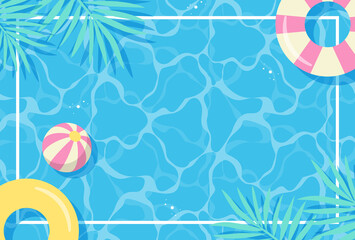 summer vector background with pool illustrations for banners, cards, flyers, social media wallpapers, etc. - obrazy, fototapety, plakaty