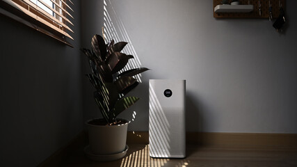 Air purifier in modern house. Fresh air and healthy life.