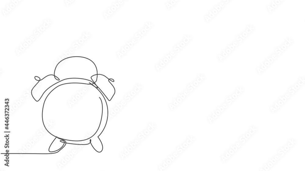 Poster animated self drawing of single continuous line draw old retro alarm analog clock on the floor. mini