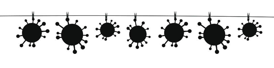 Banner with viruses on the clothesline with clothespins.