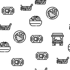 Buffet Food And Drinks Vector Seamless Pattern Thin Line Illustration