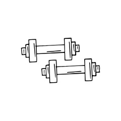dumbbells. hand drawn doodle icon. vector, scandinavian, nordic, minimalism, monochrome. sports equipment, muscle training.