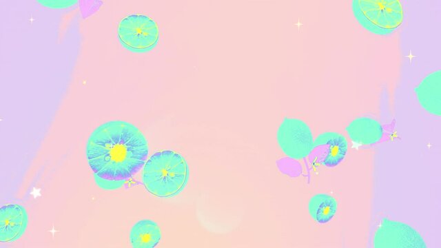 Looped abstract lemon flying in the air animation.