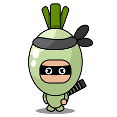vector cartoon onion season vegetable mascot character carrying a katana and dressed in ninja © Kristian
