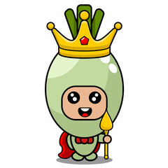 vector cartoon cute spring onion vegetable mascot character king and holding king scepter