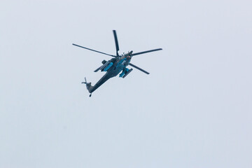 Fototapeta premium blue helicopter on blue sky