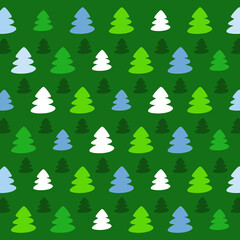 Stylized Christmas trees on a green background. Pattern. Christmas wallpaper.