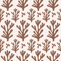 Modern seamless pattern of abstract brown organic shapes. Inspired Matisse vector minimal design