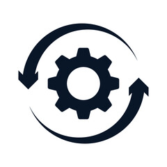 Gear, arrow in a circle. Tool replacement concept, new equipment. Vector icon isolated on white background.