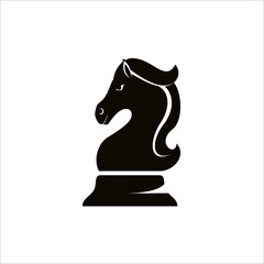 Black Chess Knight Horse Stallion logo design silhouette template.