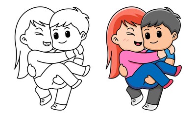 boy holding his girlfriend coloring page for kids