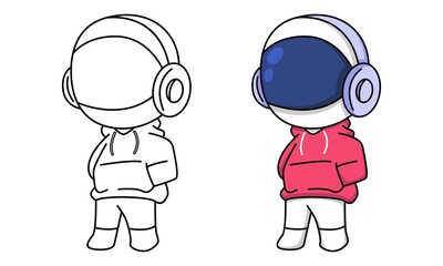 astronaut in red jacket with headphones coloring page for kids