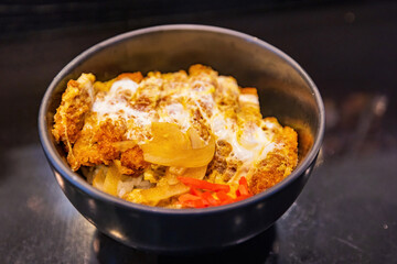 Close up shot of deep fried Pork chop with vegetable salad