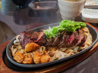 Close up shot of steak slice