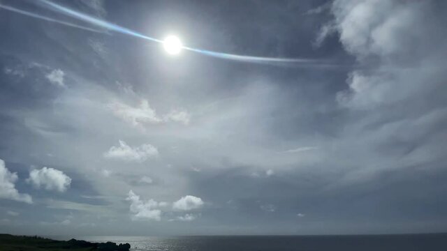 OKINAWA, JAPAN - JUNE 2021 : Cape Manzamo located near Onna son village in the Kunigami District. Wide view, real time shot in daytime.