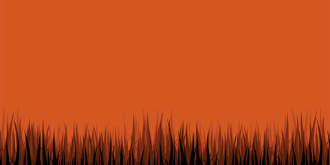 Halloween dark grass border frame on orange background vector