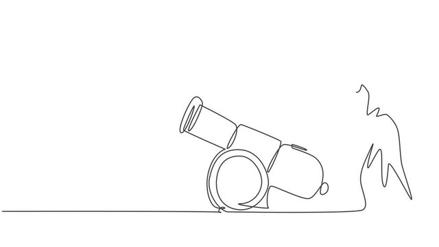 Single continuous line drawing young Arab businessman fire on cannon ball wick weapon. Smart professional manager metaphor. Minimalism concept dynamic one line draw graphic design vector illustration